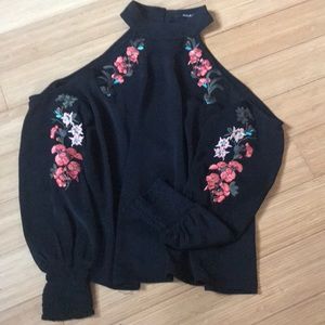 Floral embroidered off shoulder blouse
